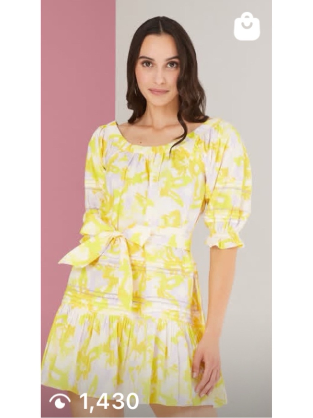 Alivia Victoria Krasny Cotton Yellow Floral Tie-Waist Mini Dress Size XS